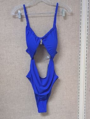 Blooming Jelly Royal Blue One-Piece Cutout Swimsuit Size B - XL